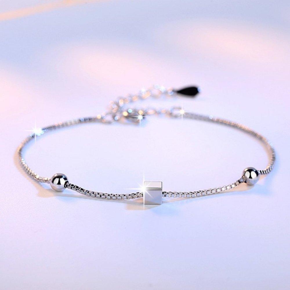 NEW 925 Sterling Silver Simple Cube Bracelet